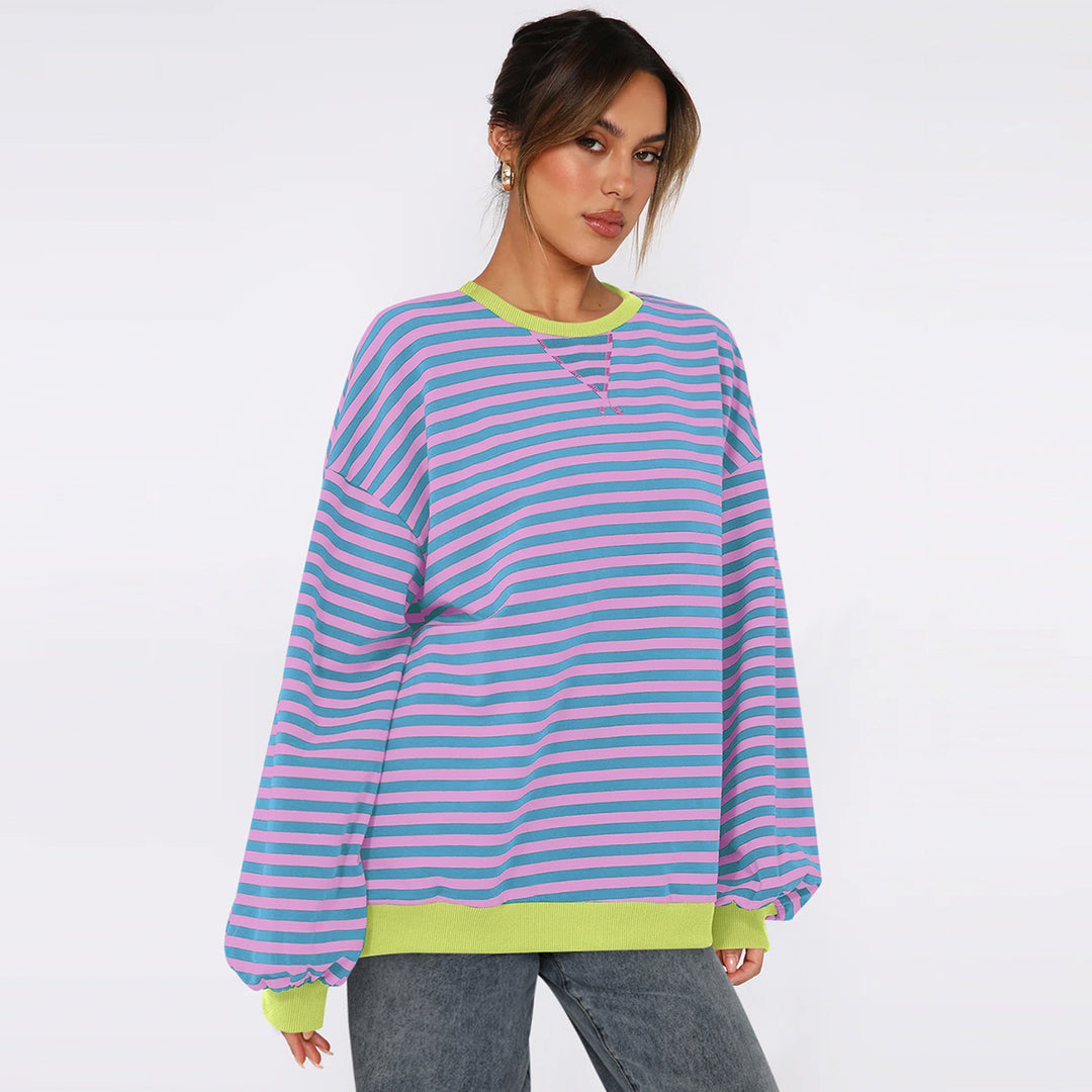 Dame overdimensioneret stribet sweater med pufærmer Stilla