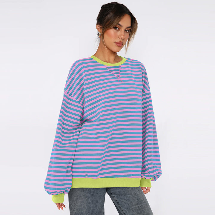 Dame overdimensioneret stribet sweater med pufærmer Stilla