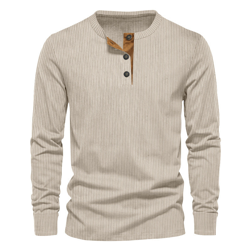 Herrer nano ribbet Thermo-Henley lavet af bomuldsblanding med tre-knap lukning og elastiske manchetter Skovae