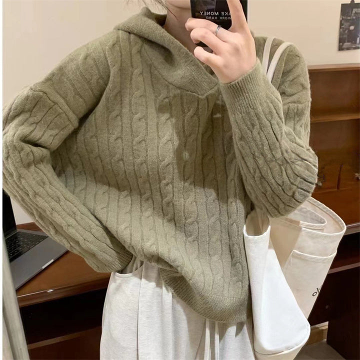 Kvinders Cozy Knit Sweater med Hætte og Kabelmønster Stilla