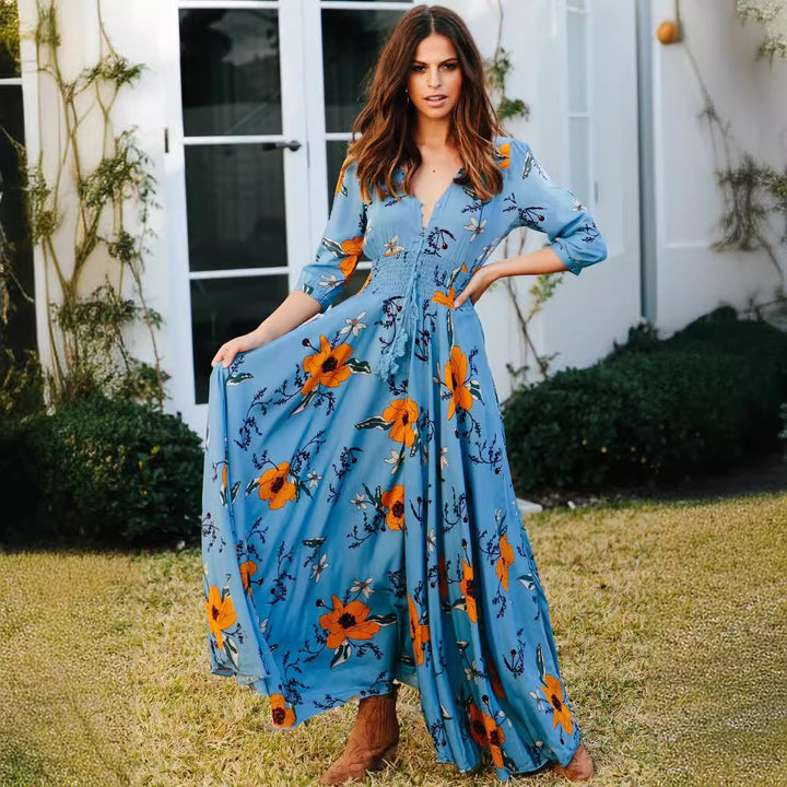 Dame Elegant Maxi-Kjole med blomsterdesign og blødt flydende stof Stilla