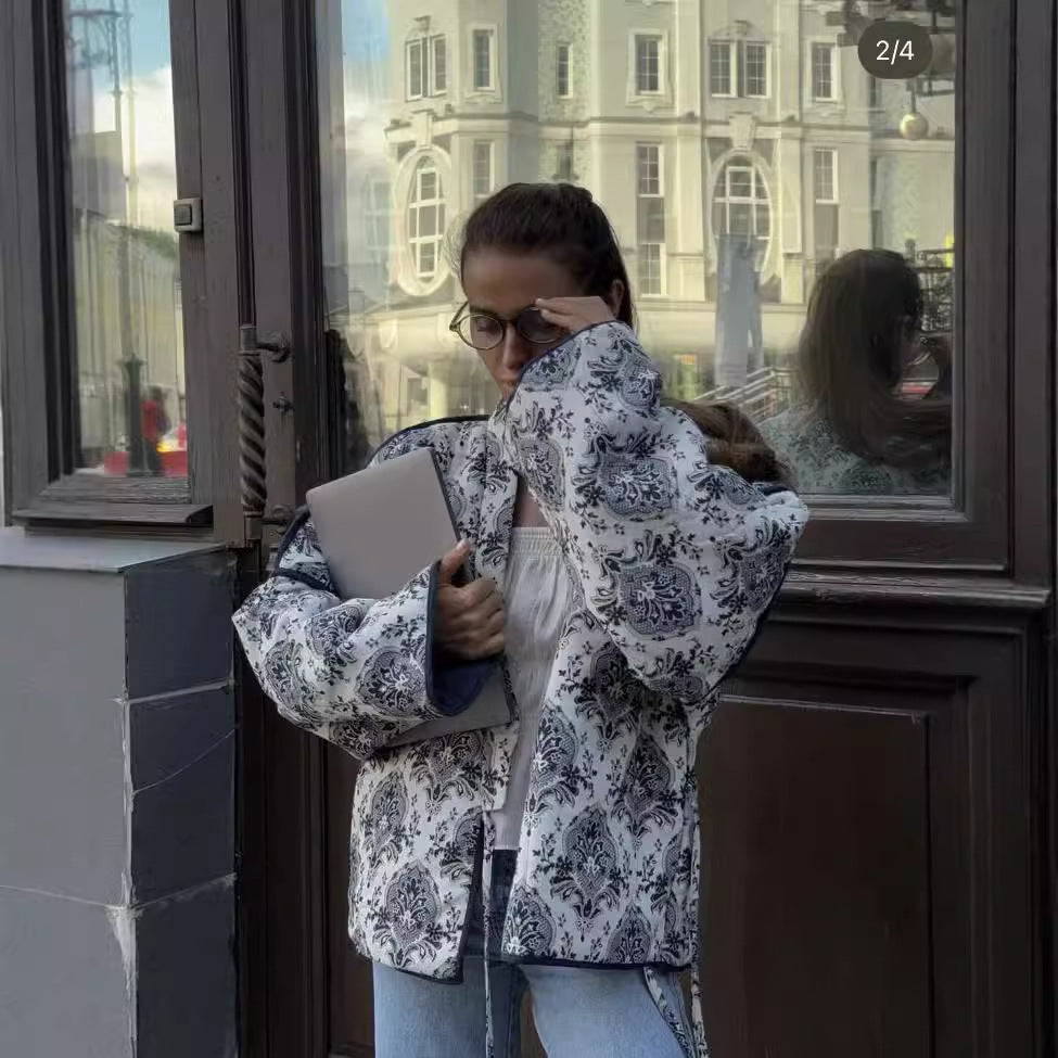 Dame elegant omslagsjakke med blomster mønster Stilla