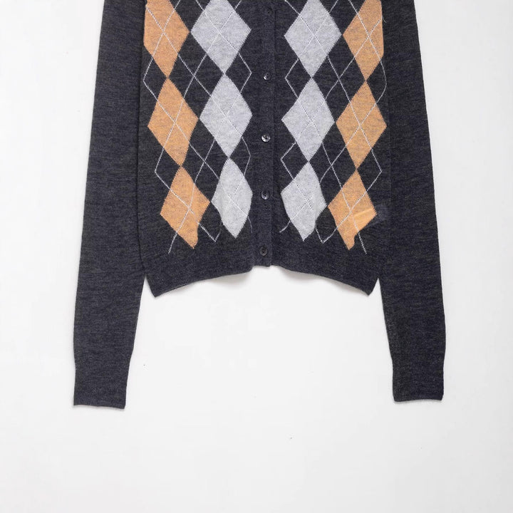 Dame fashionabel cardigan med klassisk plaid mønster Stilla