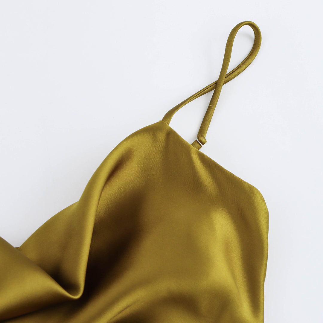 Dame Satin Slip Maxikjole med justerbart taljebælte Stilla