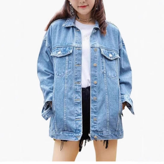 Dame Oversized Denim Jakke med Dekorative Trykknapper Stilla