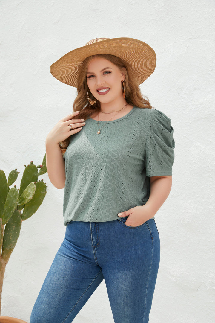 Damer Elegant Bluse shirt med Puffærmer og Strukturmønster Skovae