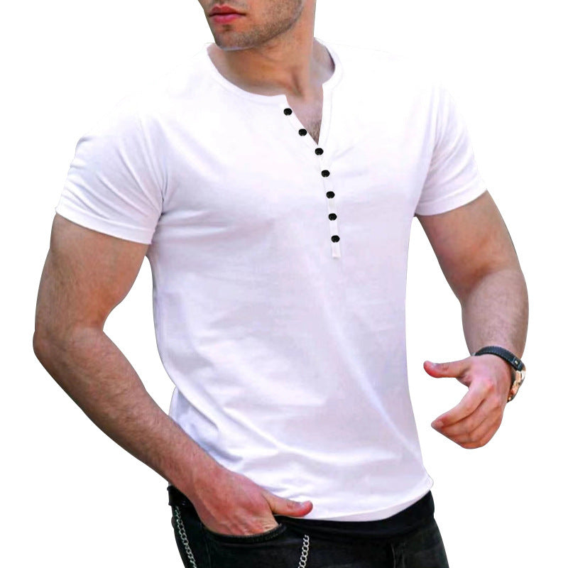 Herrer Fritid Kortærmet Henley T-shirt Stilla