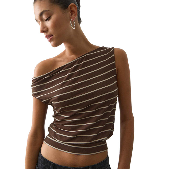 Dame asymmetrisk langærmet skjorte med moderne stribemønster og elegante cut-out-detaljer Skovae