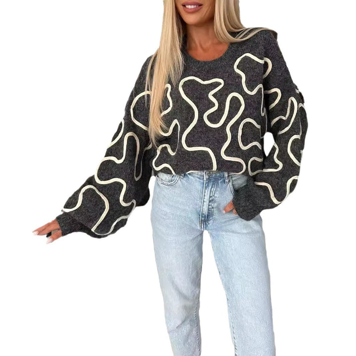 Kvindernes hyggelige strikkede sweater med kunstnerisk mønster Stilla