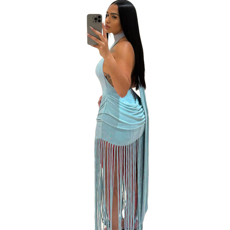 Damer Elegant Fringing-Bodycon-Kjole med Ståkrave Skovae