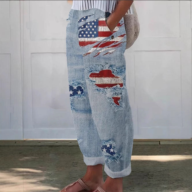 Dame jeans med amerikansk motiv Stilla