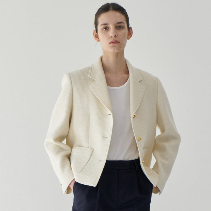 Dame Elegant Blazer med struktureret væv og gyldne knapper Stilla
