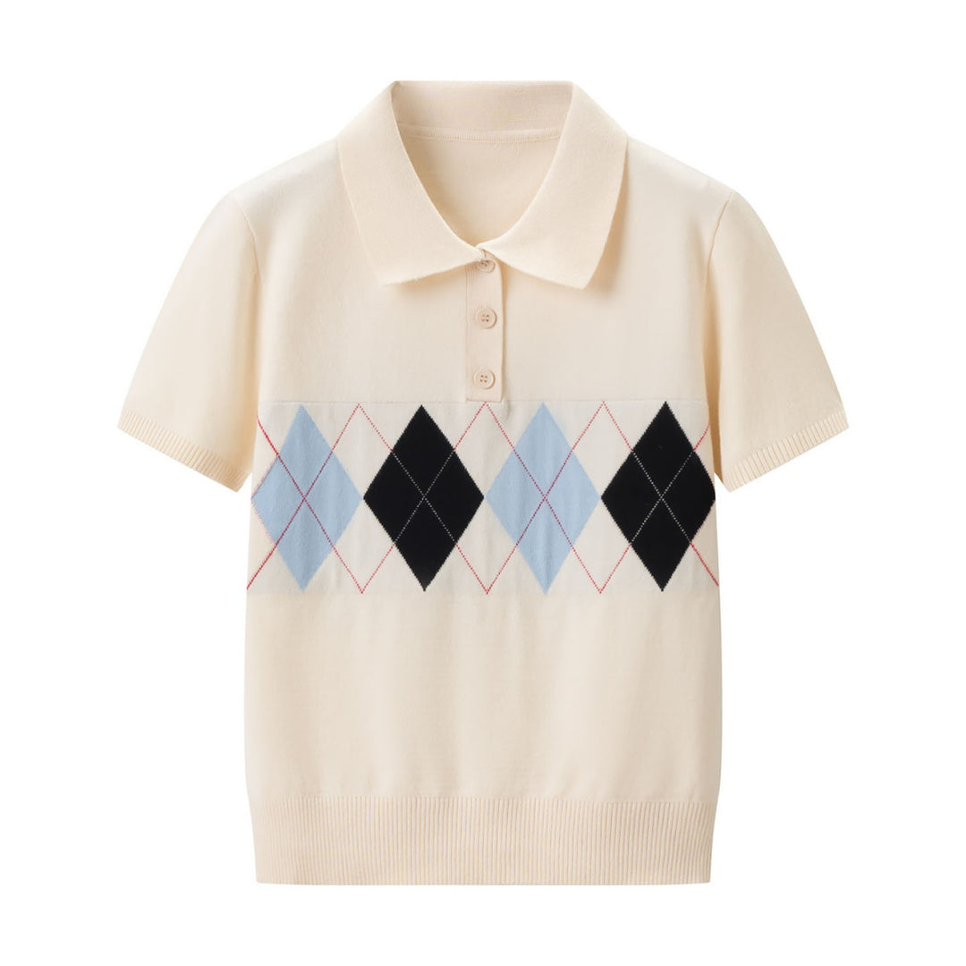 Dame polo shirt med moderne rhombemønster og fint bomuldsstof Skovae