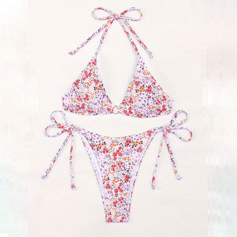 Dame Triangel-Bikini med blomsterdesign og justerbare bånd Stilla