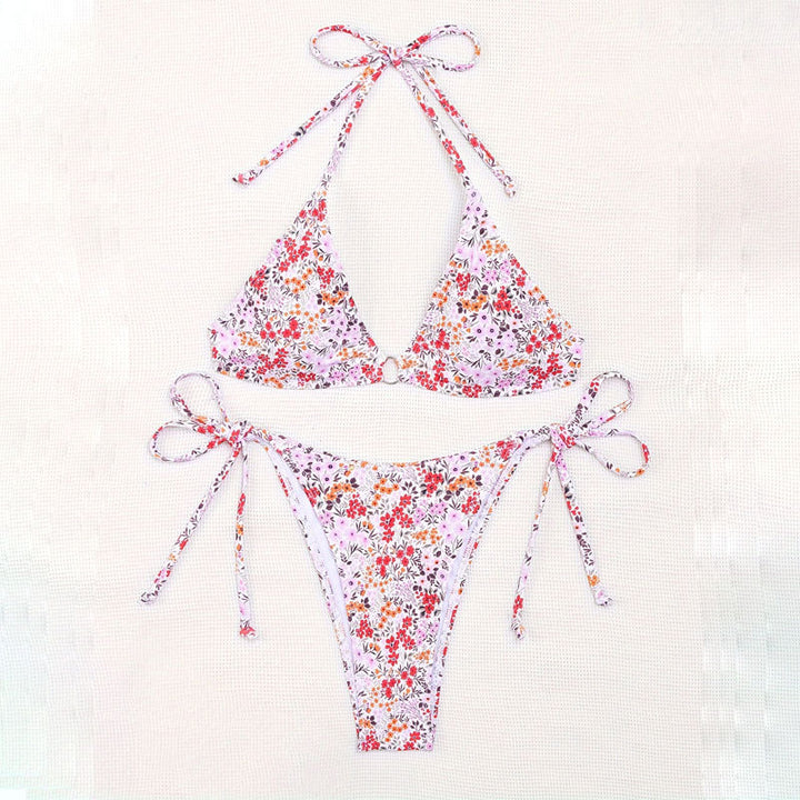 Dame Triangel-Bikini med blomsterdesign og justerbare bånd Stilla