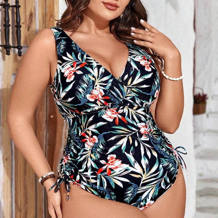 Dame one-piece badedragt med blomster-omslagsdesign og figurformende ruching Skovae