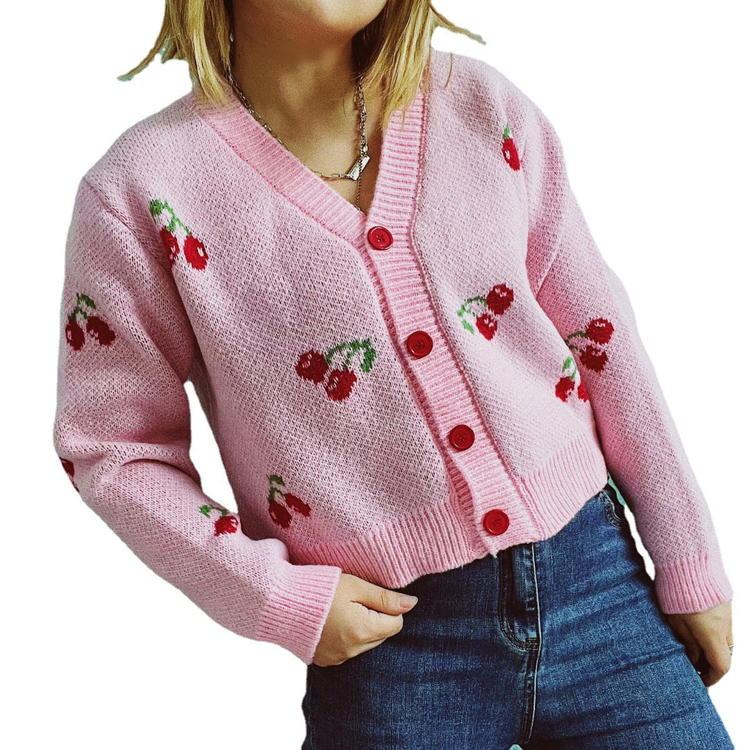 Kvinders cropped cardigan med frugtagtig design Stilla
