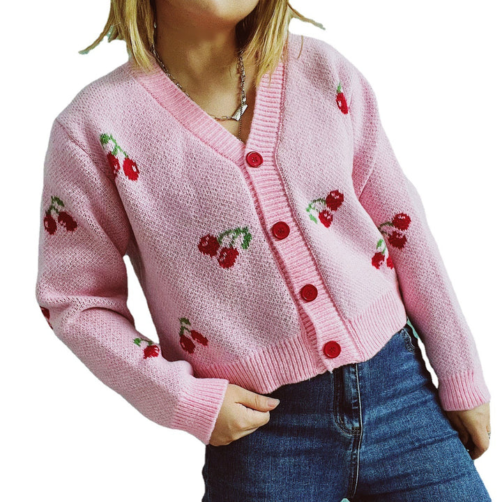Kvinders cropped cardigan med frugtagtig design Stilla