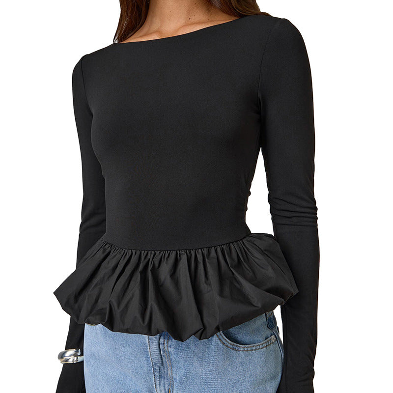 Femme Peplum Kant Langærmet Top Stilla