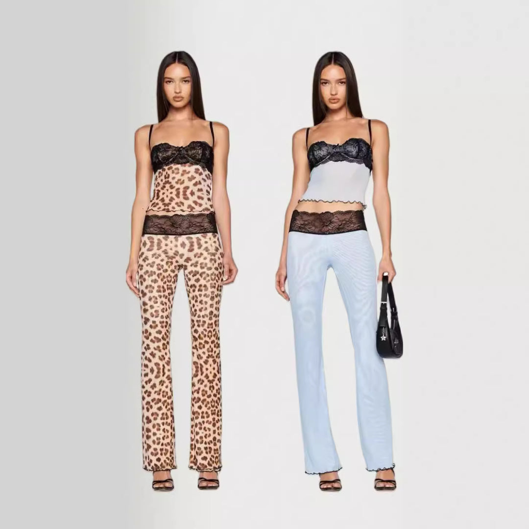 Kvinders leggings med elegant blonderliv og moderigtig dyreprint Skovae