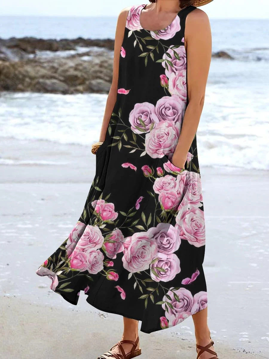 Dame maxikjole med blomsterdesign Skovae