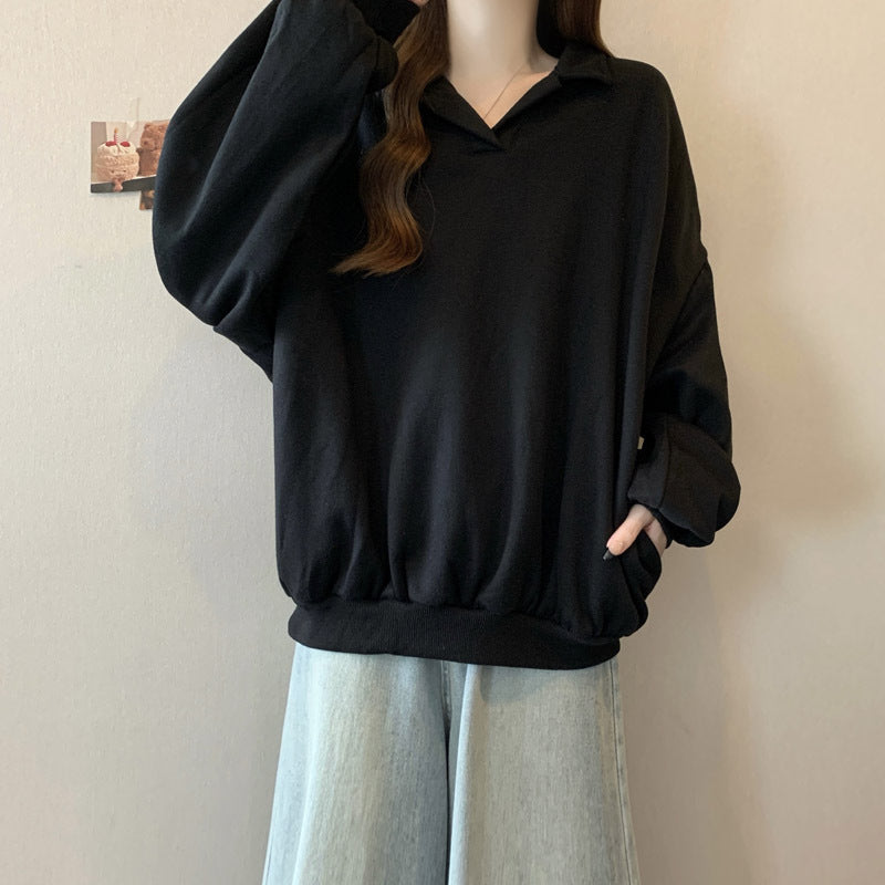 Dame Relaxed Fit Polo Style Sweatshirt med Ballonærmer Stilla