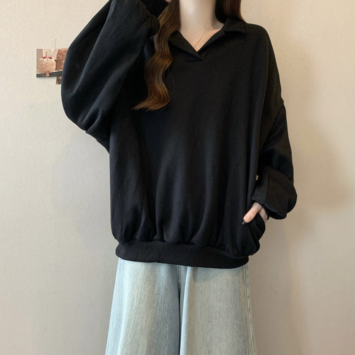 Dame Relaxed Fit Polo Style Sweatshirt med Ballonærmer Stilla