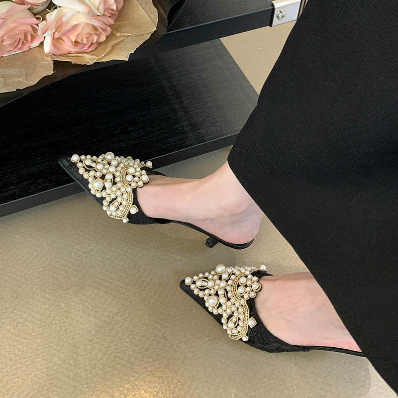 Dame elegante mules med perleudsmykning Stilla