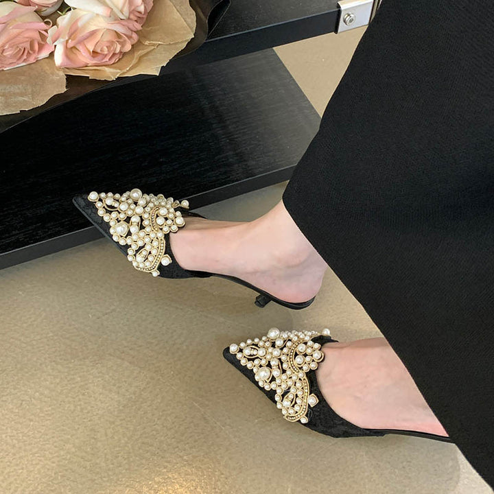 Dame elegante mules med perleudsmykning Stilla