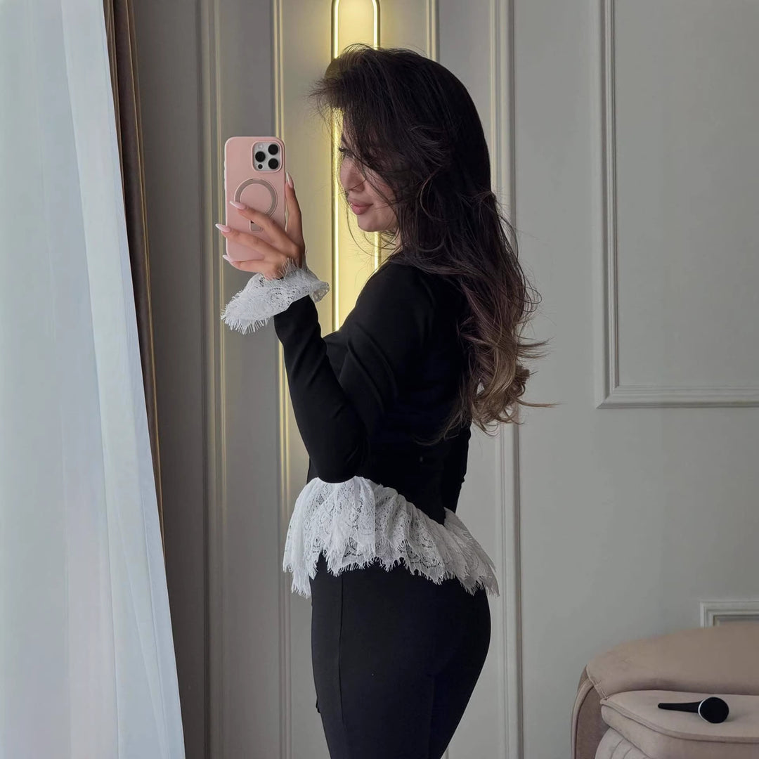 Dame Ruffle Top med Lynlås og Blonde Stilla