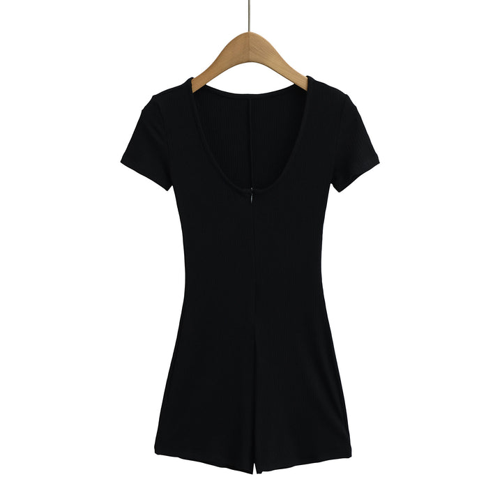 Dame Bodycon Jumpsuit med korte ærmer og elegant V-udskæring Stilla