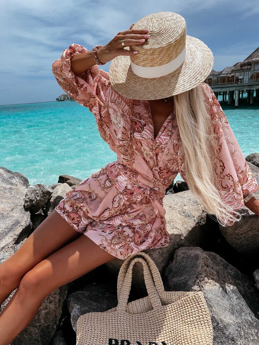 Kvinder Elegant Bohemian Print Wrap Playsuit Stilla
