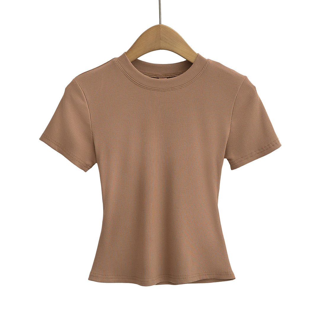 Dame kropsnær kortærmet T-shirt med fint ribmønster og rund halsudskæring Stilla