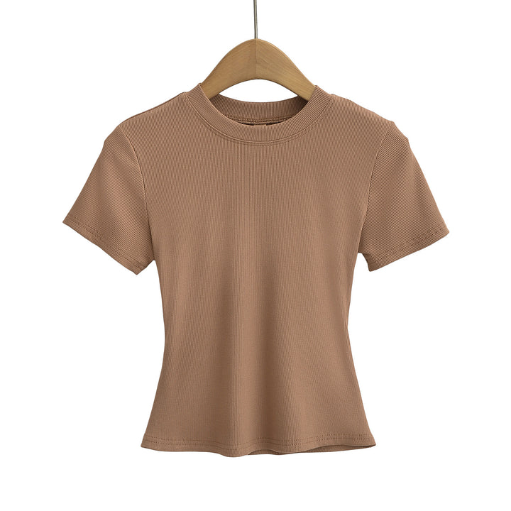 Dame kropsnær kortærmet T-shirt med fint ribmønster og rund halsudskæring Stilla