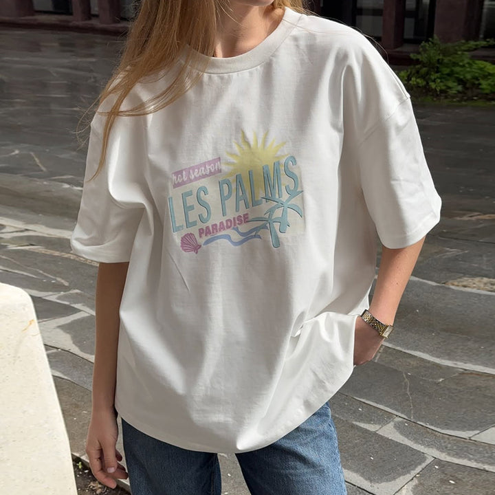 Dame Oversized T-Shirt med kreativt print og afslappet snit Stilla