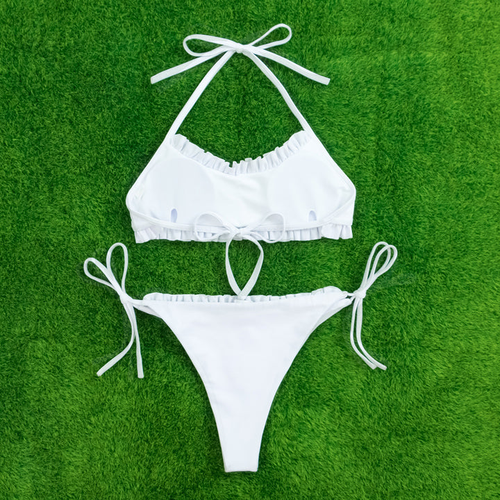 Dame triangel-bikini med flæser og justerbare stropper Skovae