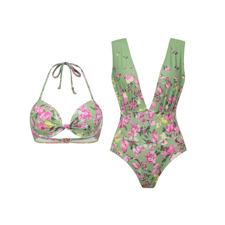Dame bikinisæt med floralt snit og elegant maxiskørt Skovae