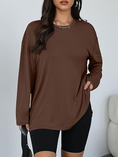 Kvinders Casual Langærmet T-Shirt med Side Slids Stilla