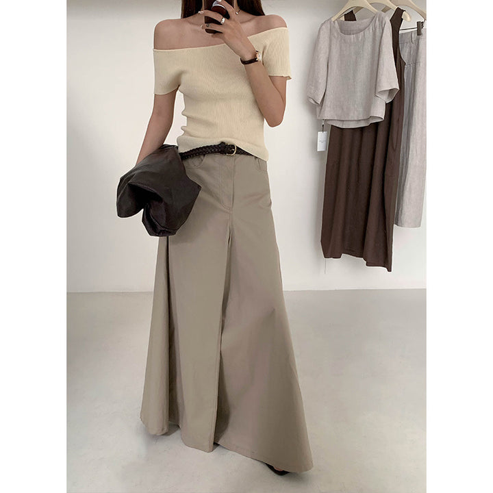 Dame Off-Shoulder Strikoberteil med fin ribstruktur Stilla