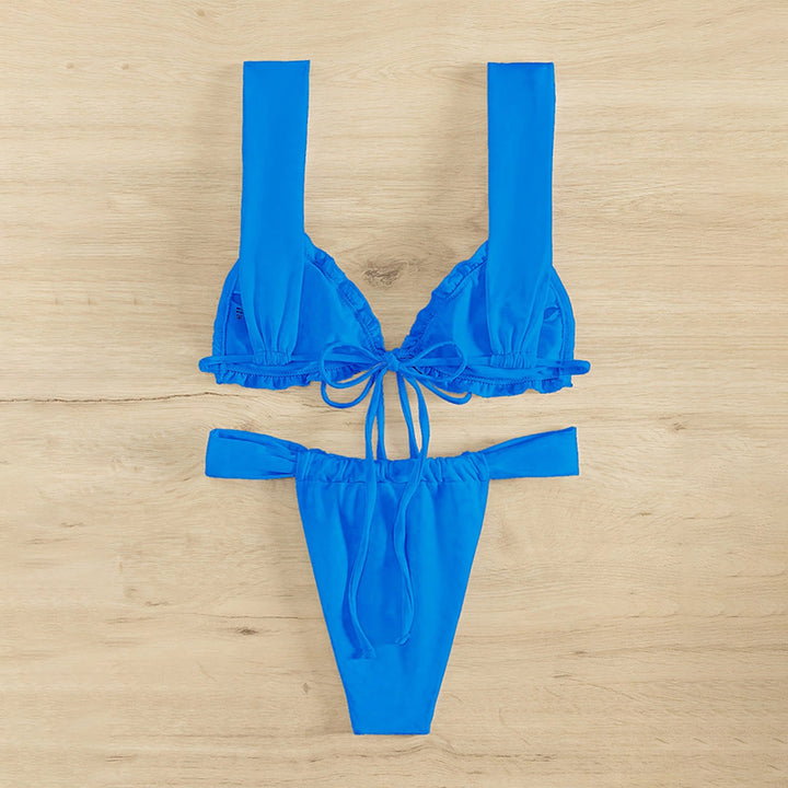 Dame bikini-sæt med rynket top og sexet høj skæring Stilla