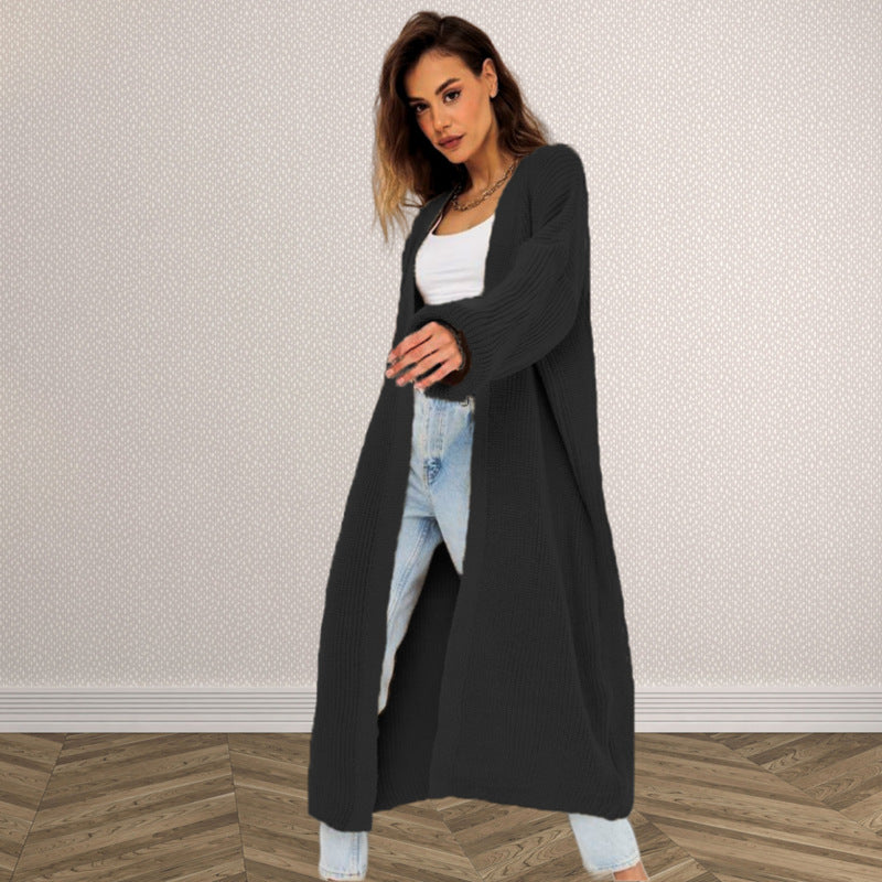 Kvinders chunky strikket cardigan med åben frontdesign og dybe lommer Stilla