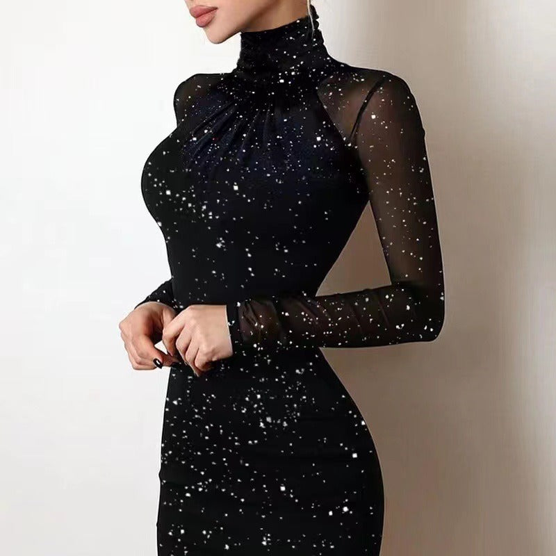 Damer Elegant Slankekjole med transparente ærmer og raffineret drapering Skovae