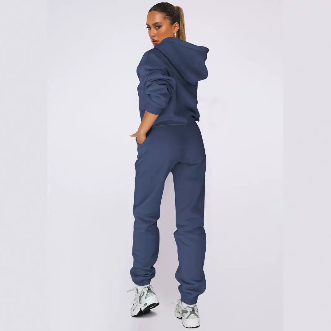 Dame stilfuldt Cropped Hoodie-sæt med elastiske manchetter og afslappet snit Stilla