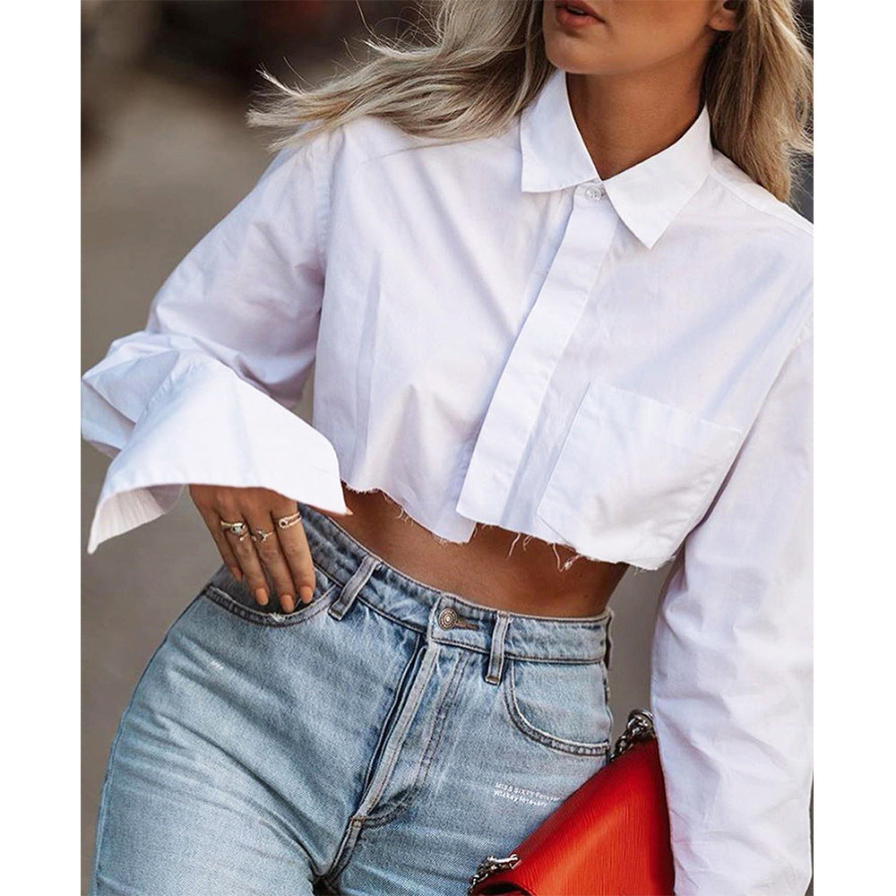 Femme Cropped Oversized-bluse med lange ærmer Stiila