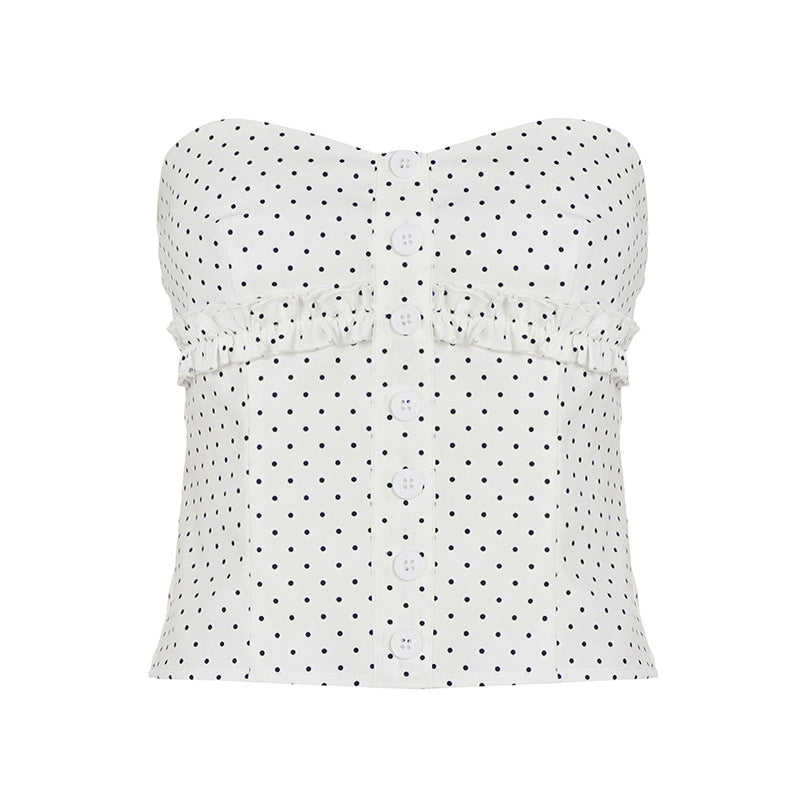 Dame bandeau top med ruffled detail og knaplukning Skovae