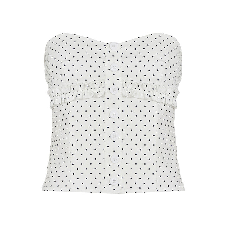 Dame bandeau top med ruffled detail og knaplukning Skovae