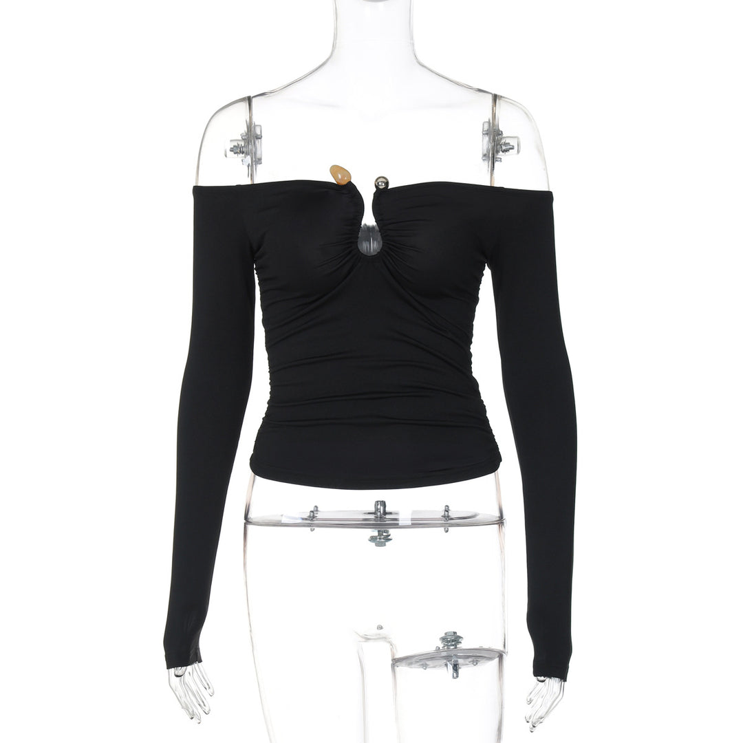 Dame Off-Shoulder Bluse med dyb udskæring og fint ruffles design Stilla