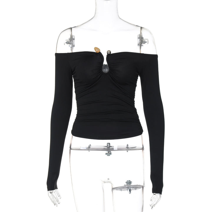 Dame Off-Shoulder Bluse med dyb udskæring og fint ruffles design Stilla