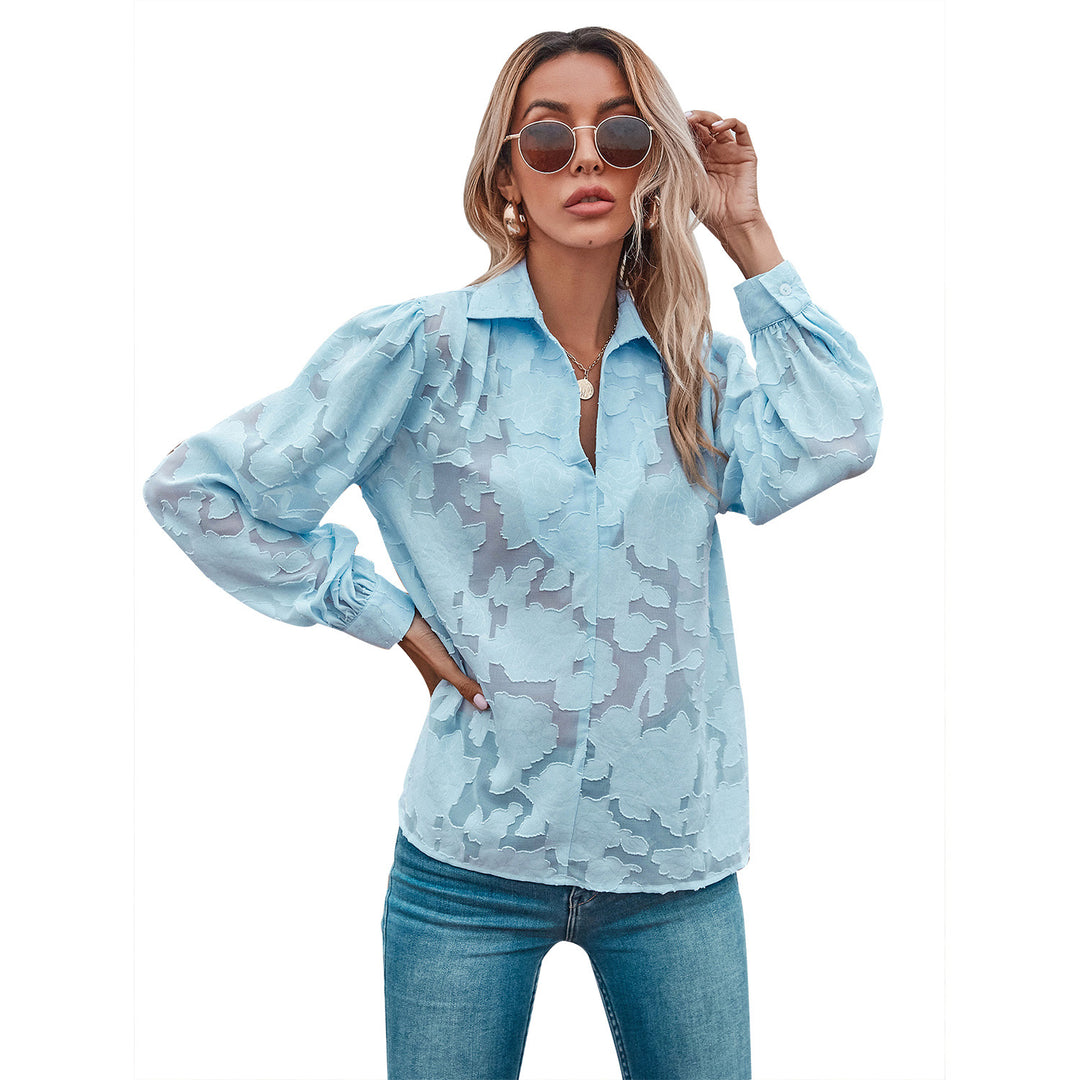 Damebluse med ballonformede ærmer og blomsterdesign Stilla