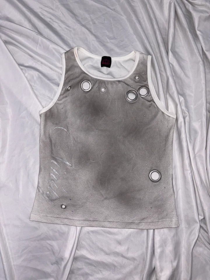 Damer Trendy tanktop med dekorative øjer og glitrende stof Skovae